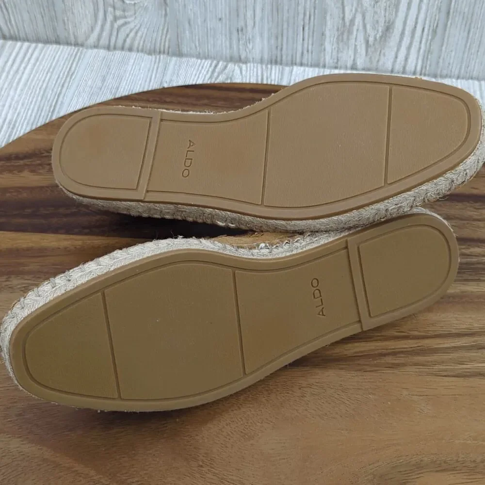 Aldo Womens Size 7 EU Size 39 Leather Caramel Brown Suede Espadrilles Flats Slip